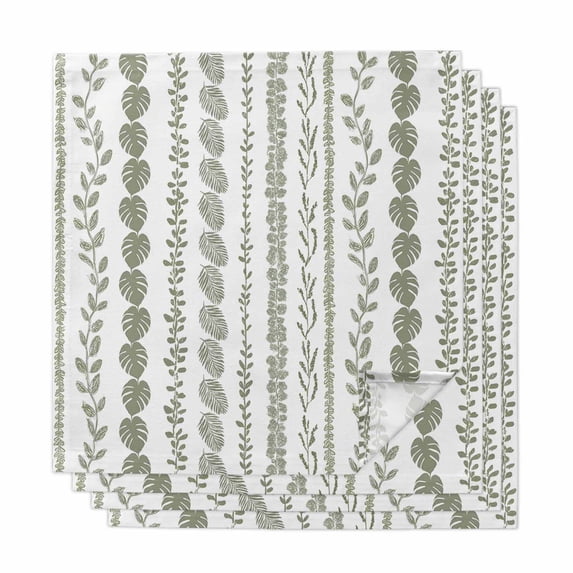Cloth Napkins Set of 4 - 20x20 Inches, Sage Green Botanical Washable Reusable Table Napkins, Summer Botanical Leaf Vertical Stripes Soft & Absortbent Dining Napkin for Party Wedding Hotel Restaurant