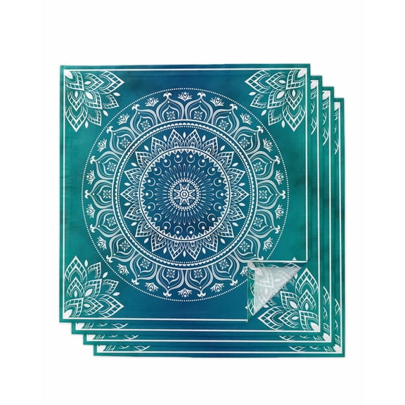 Cloth Napkins Set of 4 - 20x20 Inches, Teal Blue Boho Washable Reusable Table Napkins, Retro White Rustic Flower Ethnic Pattern Soft & Absortbent Dining Napkin for Party Wedding Hotel Restaurant