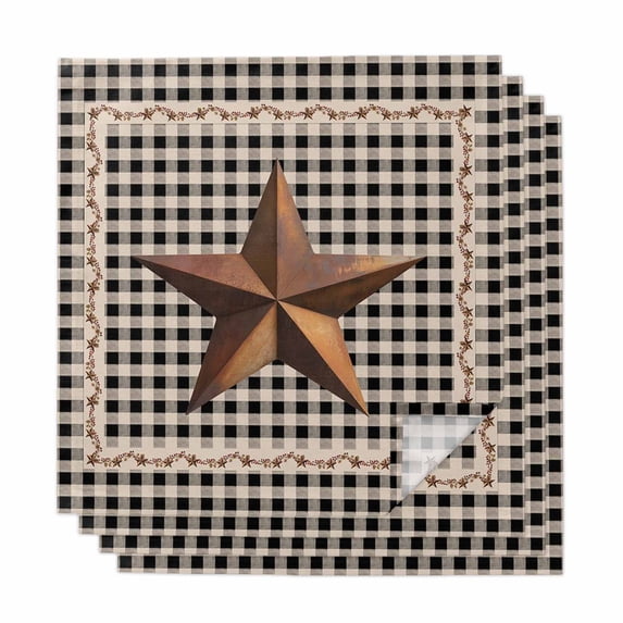 Cloth Napkins Set of 4 - 20x20 Inches, Texas Star Vintage Washable Reusable Table Napkins, Retro Country Brown Stars Checkered Soft & Absortbent Dining Napkin for Party Wedding Hotel Restaurant