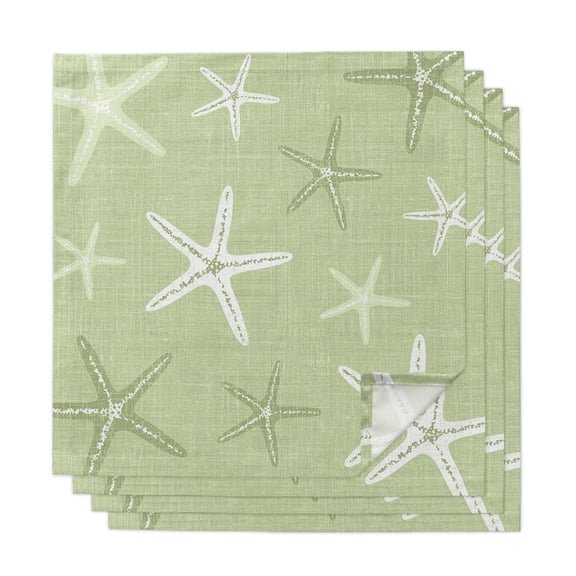 Cloth Napkins Set of 4 - 20x20 Inches, Vintage Chartreuse Starfish Washable Reusable Table Napkins, Summer Coastal Beach Marine Soft & Absortbent Dining Napkin for Party Wedding Hotel Restaurant