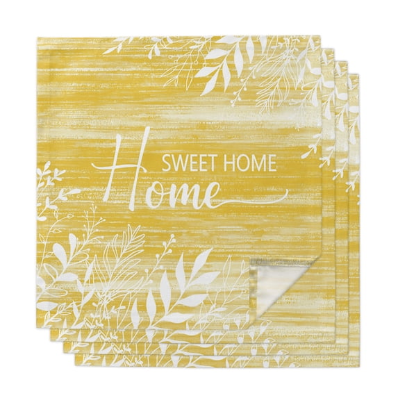 Cloth Napkins Set of 4 - 20x20 Inches, Vintage Mustard Yellow Washable Reusable Table Napkins, Farmhouse Florals Leaf Coastal Sweet Home Soft & Absortbent Dining Napkin for Party Wedding Hotel