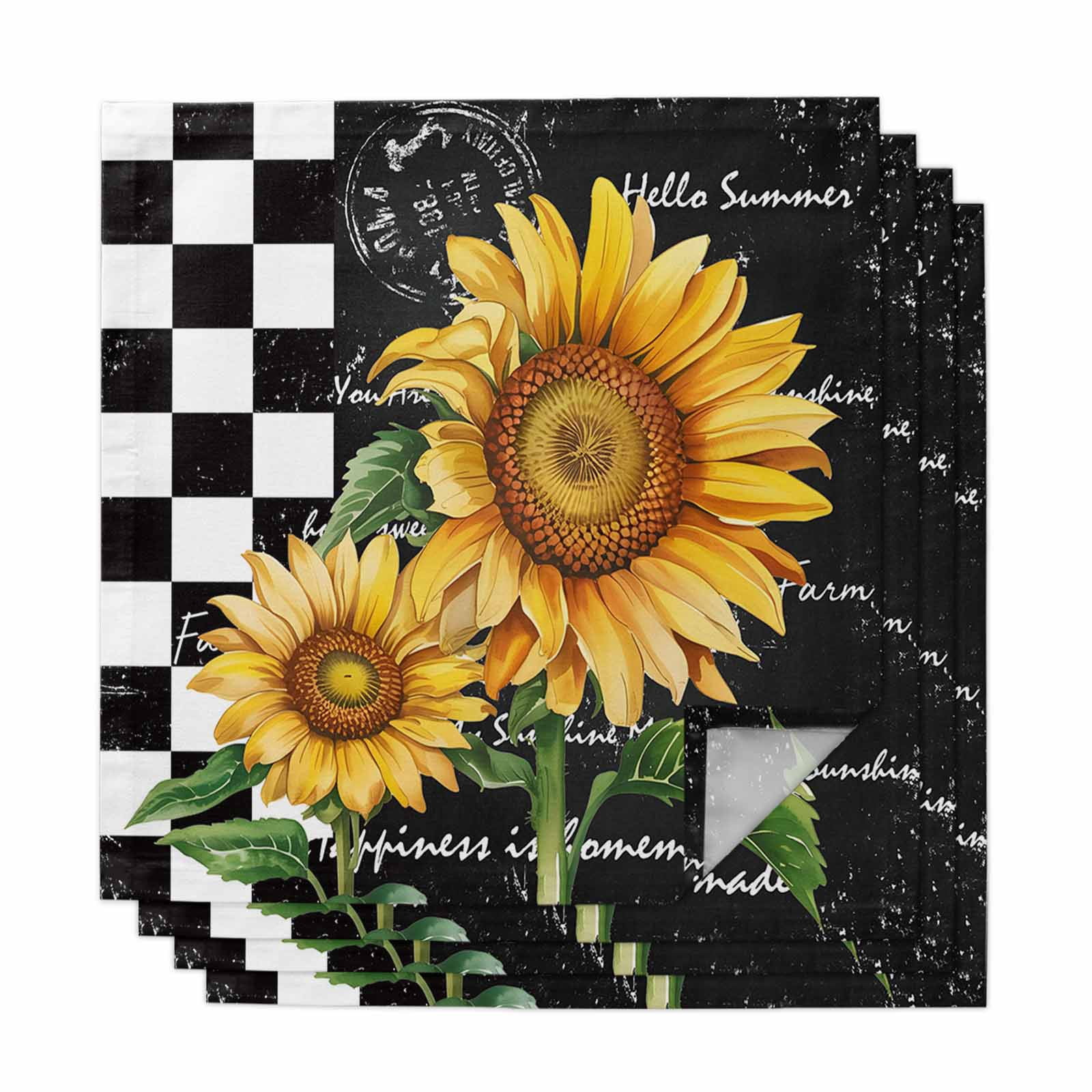 Cloth Napkins Set of 4 - 20x20 Inches, Vintage Sunflower Washable ...
