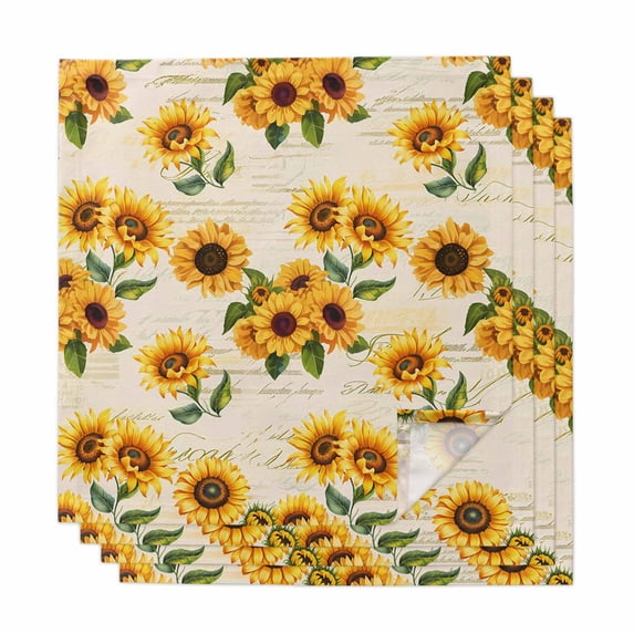 Cloth Napkins Set of 4 - 20x20 Inches, Vintage Sunflower Washable Reusable Table Napkins, Yellow Flowers Summer Botanical Retro Art Soft & Absortbent Dining Napkin for Party Wedding Hotel Restaurant