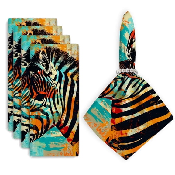 Bahomeck Napkins Set Of 4 Reusable Washable Square Fabric Dining Table Napkins Weddings Party Dinner Decor,18*18 Inch,Abstract Pop Art Illustration Of Zebra With Grunge Texture Background