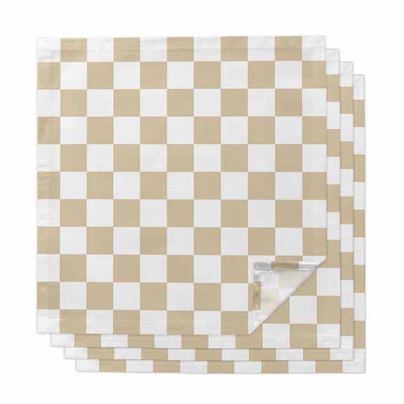 Cloth Napkins Set of 4 Beige Checkerboard Cocktail Napkins Classic Squares Plaid Washable Reusable Soft Dinner Table Napkins for Dinner Party Banquet Hotel Holiday Everyday Use 20x20 Inch