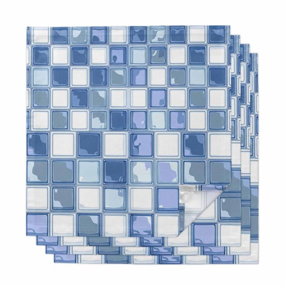 Cloth Napkins Set of 4 Blue Mosaic Tiles Cocktail Napkins Checkerboard Squares Washable Reusable Soft Dinner Table Napkins for Dinner Party Banquet Hotel Holiday Everyday Use 20x20 Inch