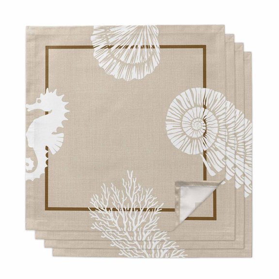 Cloth Napkins Set of 4 Coastal Hamptons Cocktail Napkins Ocean Coral Conch Shell Washable Reusable Soft Dinner Table Napkins for Dinner Party Banquet Hotel Holiday Everyday Use 20x20 Inch