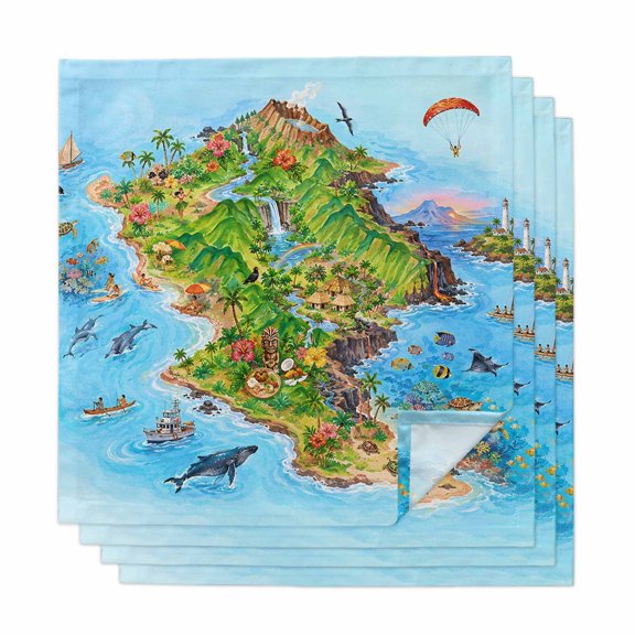 Cloth Napkins Set of 4 Summer Volcano Island Cocktail Napkins Tropical Coastal Whale Adventure Reusable Soft Dinner Table Napkins for Dinner Party Banquet Hotel Holiday Everyday Use 20x20 Inch