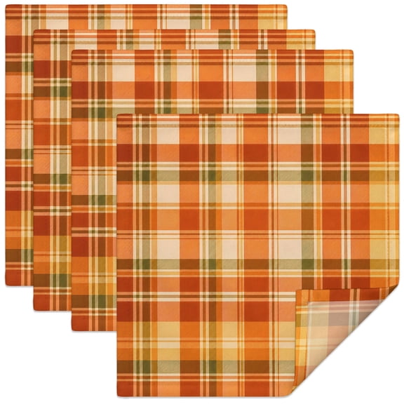 Cloth Napkins Set of 4,Washable Soft Dinner Napkins Autumn Season Orange Plaid Reuseable Table Napkin for Wedding Parties Holiday Events Thanksgiving Theme Check