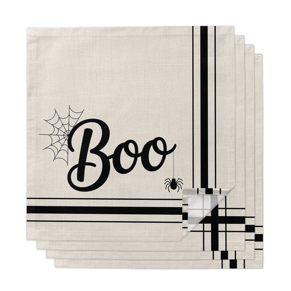 Cloth Napkins Set of 4,Washable Soft Dinner Napkins Halloween Spiders and Spiderweb Reuseable Table Napkin for Wedding Parties Holiday Events Boo Quote Stripe on Linen