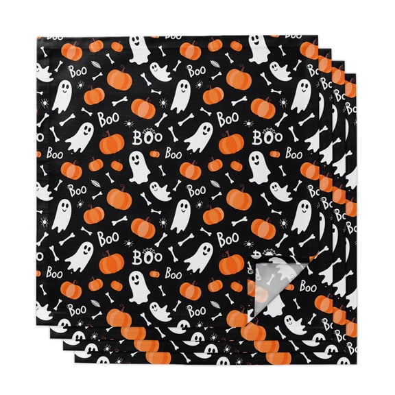 Cloth Napkins Set of 4,Washable Soft Dinner Napkins Happy Halloween Ghost Boo Pumpkin Reuseable Table Napkin for Wedding Parties Holiday Events Cartoon Style