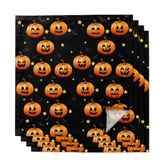 Cloth Napkins Set of 4,Washable Soft Dinner Napkins Happy Halloween Pumpkin Ghost Stars Reuseable Table Napkin for Wedding Parties Holiday Events Cartoon Style