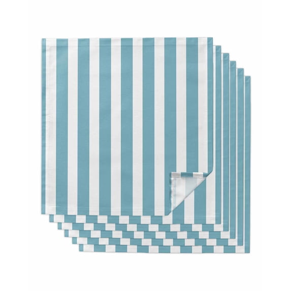 Cloth Napkins Set of 6 - 20x20 Inches, Aqua Striped Washable Reusable Table Napkins, Modern Farmhouse Blue White Stripes Soft & Absortbent Dining Napkin for Party Wedding Hotel Restaurant