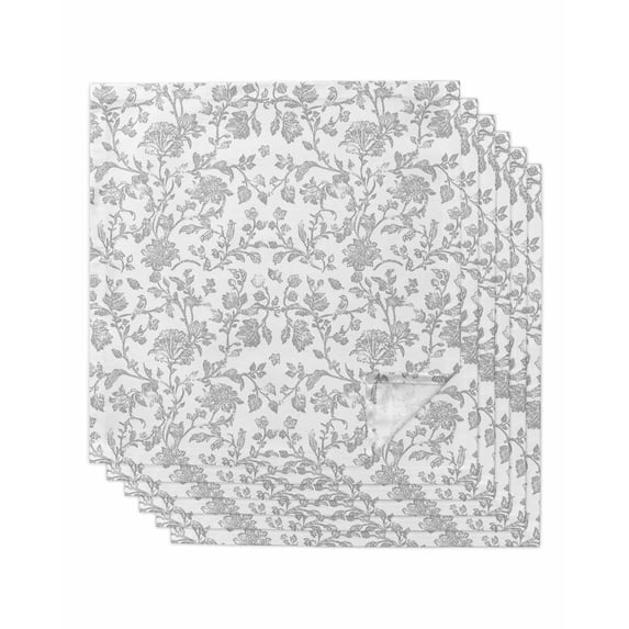 Cloth Napkins Set of 6 - 20x20 Inches, Boho Gray Flower Washable Reusable Table Napkins, Vintage Farmhouse Leaf Spring Plant Soft & Absortbent Dining Napkin for Party Wedding Hotel Restaurant