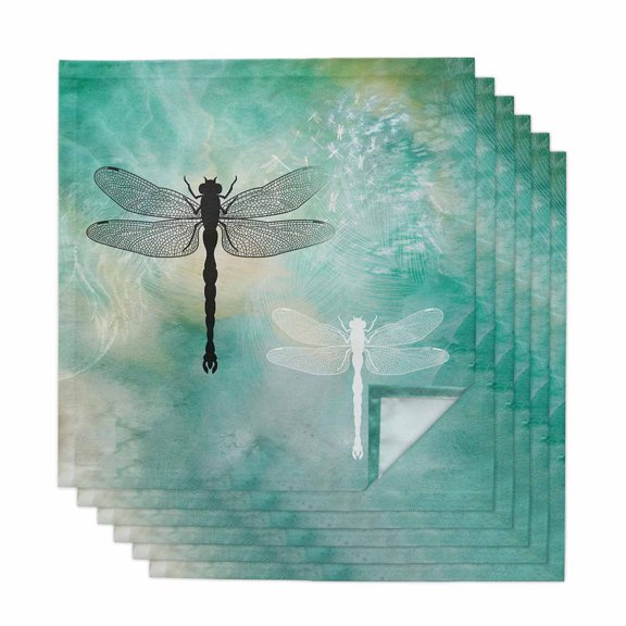 Cloth Napkins Set of 6 - 20x20 Inches, Dragonfly Washable Reusable Table Napkins, Modern Abstract Gradient Teal Green Soft & Absortbent Dining Napkin for Party Wedding Hotel Restaurant