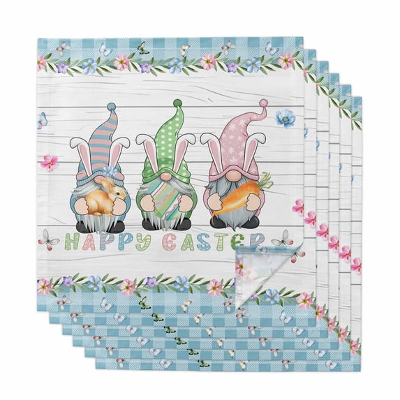Cloth Napkins Set of 6 - 20x20 Inches, Easter Washable Reusable Table Napkins, Farmhouse Gnomes Flowers Rabbit Eggs Check Wooden Soft & Absortbent Dining Napkin for Party Wedding Hotel Restaurant