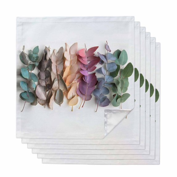 Cloth Napkins Set of 6 - 20x20 Inches, Eucalyptus Leaves Washable Reusable Table Napkins, Colorful Ombre Botanical Branches Soft & Absortbent Dining Napkin for Party Wedding Hotel Restaurant