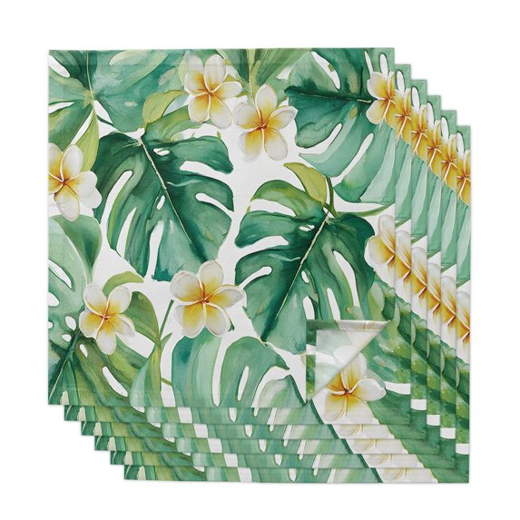 Cloth Napkins Set of 6 - 20x20 Inches, Green Summer Leaves Washable Reusable Table Napkins, Tropical Botanical Yellow Floral Soft & Absortbent Dining Napkin for Party Wedding Hotel Restaurant