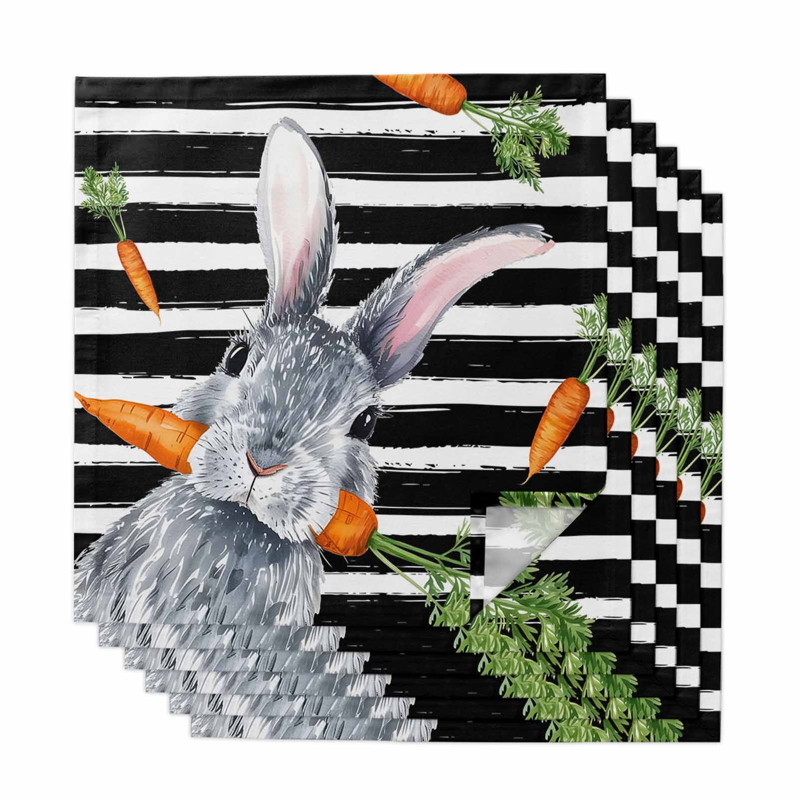 Cloth Napkins Set of 6 - 20x20 Inches, Grey Bunny Easter Washable ...