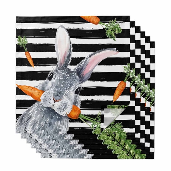 Cloth Napkins Set of 6 - 20x20 Inches, Grey Bunny Easter Washable ...