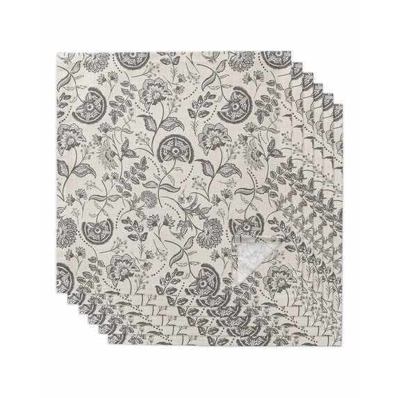 Cloth Napkins Set of 6 - 20x20 Inches, Grey Paisley Washable Reusable Table Napkins, Boho Flower Botanical Leaf Branch Soft & Absortbent Dining Napkin for Party Wedding Hotel Restaurant