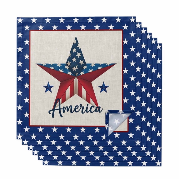 Cloth Napkins Set of 6 - 20x20 Inches, Independence Day Washable Reusable Table Napkins, 4th of July Patriotic Star Usa Flag Soft & Absortbent Dining Napkin for Party Wedding Hotel Restaurant