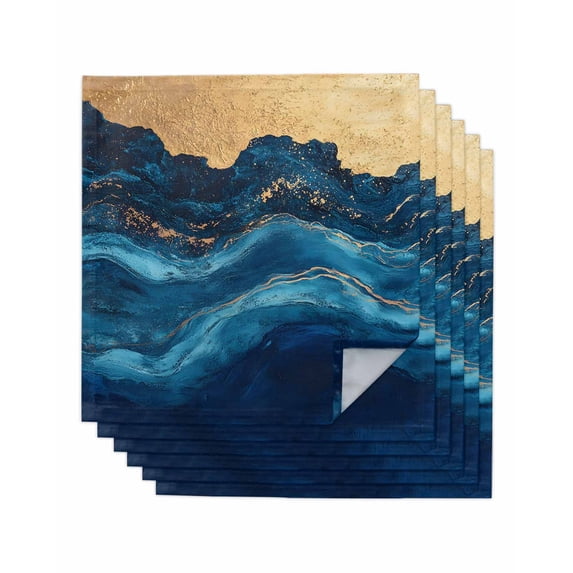 Cloth Napkins Set of 6 - 20x20 Inches, Navy Blue Washable Reusable Table Napkins, Modern Abstract Luxury Golden Soft & Absortbent Dining Napkin for Party Wedding Hotel Restaurant