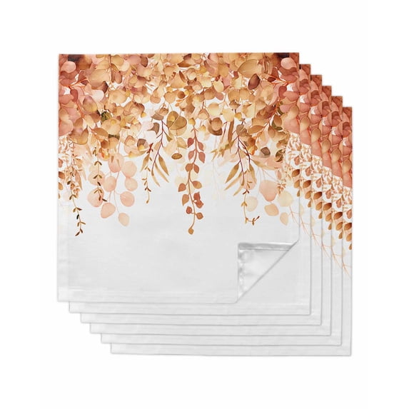 Cloth Napkins Set of 6 - 20x20 Inches, Orange Eucalyptus Leaves Washable Reusable Table Napkins, Spring Floral Summer Botanical Soft & Absortbent Dining Napkin for Party Wedding Hotel Restaurant