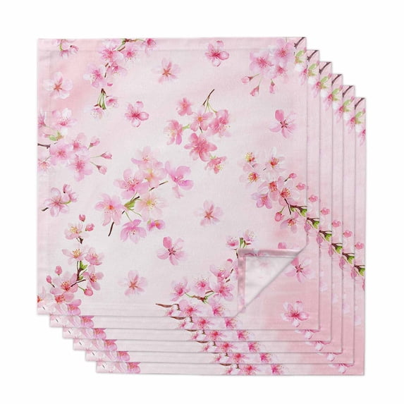 Cloth Napkins Set of 6 - 20x20 Inches, Pink Cherry Washable Reusable Table Napkins, Spring Botanical Blossoms Flowers Floral Soft & Absortbent Dining Napkin for Party Wedding Hotel Restaurant