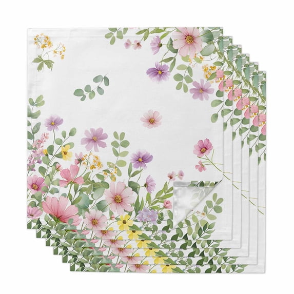 Cloth Napkins Set of 6 - 20x20 Inches, Pink Spring Floral Washable Reusable Table Napkins, Watercolor Botanical Wildflowers Soft & Absortbent Dining Napkin for Party Wedding Hotel Restaurant