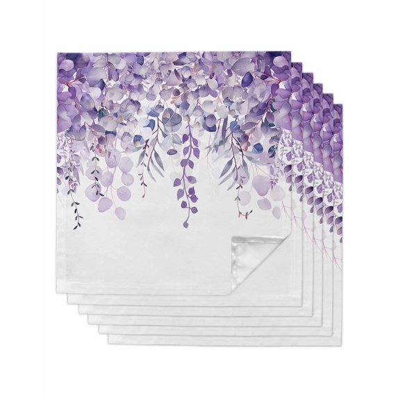 Cloth Napkins Set of 6 - 20x20 Inches, Purple Eucalyptus Leaves Washable Reusable Table Napkins, Spring Floral Summer Botanical Soft & Absortbent Dining Napkin for Party Wedding Hotel Restaurant