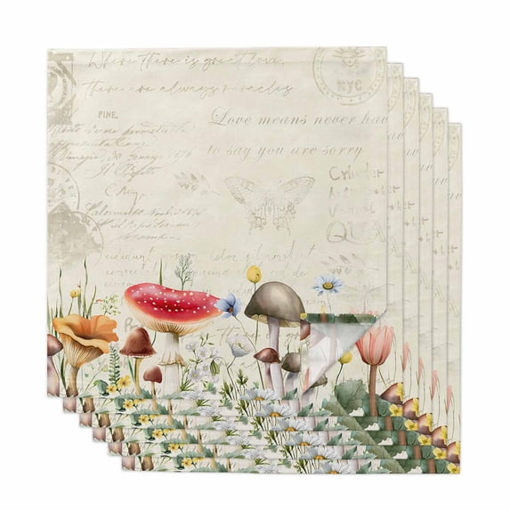 Cloth Napkins Set of 6 - 20x20 Inches, Red Mushrooms Washable Reusable ...