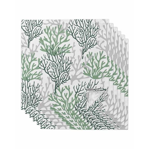 Cloth Napkins Set of 6 - 20x20 Inches, Sage Green Gray Coral Coastal Washable Reusable Table Napkins, Summer Beach Seaside Nautical Soft & Absortbent Dining Napkin for Party Wedding Hotel Restaurant