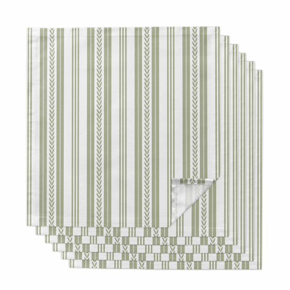 Cloth Napkins Set of 6 - 20x20 Inches, Sage Green Line Striped Washable Reusable Table Napkins, Farmhouse Modern Geometric Stripes Soft & Absortbent Dining Napkin for Party Wedding Hotel Restaurant