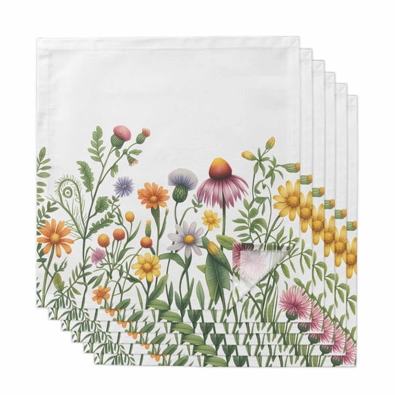 Cloth Napkins Set of 6 - 20x20 Inches, Spring Floral Washable Reusable Table Napkins, Yellow Flowers Pastoral Botanical Watercolor Soft & Absortbent Dining Napkin for Party Wedding Hotel Restaurant
