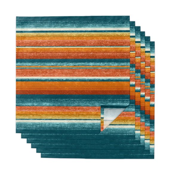 Cloth Napkins Set of 6 - 20x20 Inches, Teal Orange Striped Washable Reusable Table Napkins, Abstract Vintage Watercolor Geometric Soft & Absortbent Dining Napkin for Party Wedding Hotel Restaurant