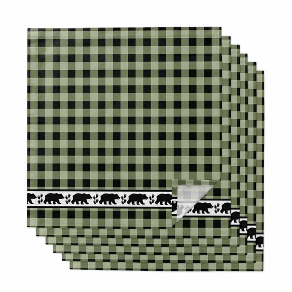 Cloth Napkins Set of 6 Bear Footprints Green Buffalo Plaid Cocktail Napkins Forest Animals Washable Reusable Soft Dinner Table Napkins for Dinner Party Banquet Hotel Holiday Everyday Use 20x20 Inch