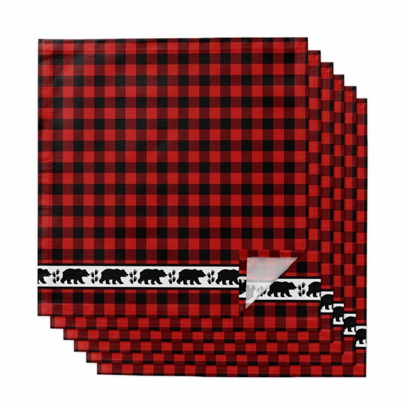 Cloth Napkins Set of 6 Bear Footprints Red Buffalo Plaid Cocktail Napkins Forest Animals Washable Reusable Soft Dinner Table Napkins for Dinner Party Banquet Hotel Holiday Everyday Use 20x20 Inch