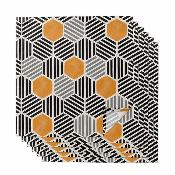 Cloth Napkins Set of 6 Black Orange Hexagon Cocktail Napkins Abstract Geometric Art Washable Reusable Soft Dinner Table Napkins for Dinner Party Banquet Hotel Holiday Everyday Use 20x20 Inch