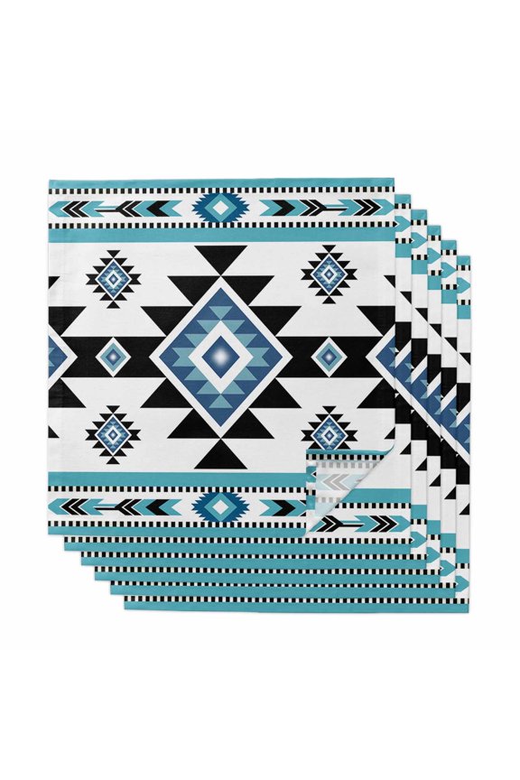 Cloth Napkins Set of 6 Blue Boho Cocktail Napkins Bohemian Native Southwest Ethnic Washable Reusable Soft Dinner Table Napkins for Dinner Party Banquet Hotel Holiday Everyday Use 20x20 Inch