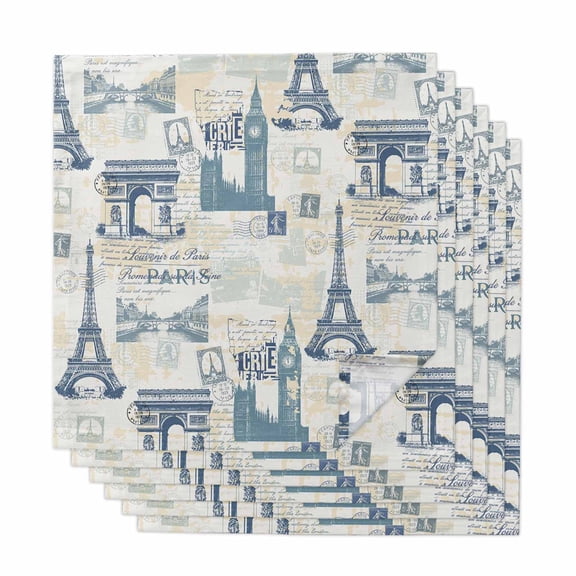 Cloth Napkins Set of 6 Blue Eiffel Tower Cocktail Napkins France Paris Travel Landscape Washable Reusable Soft Dinner Table Napkins for Dinner Party Banquet Hotel Holiday Everyday Use 20x20 Inch