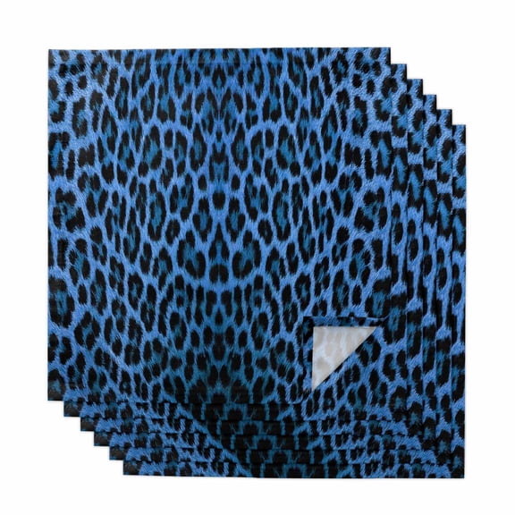 Cloth Napkins Set of 6 Blue Leopard Print Cocktail Napkins Retro Animal Fur Pattern Washable Reusable Soft Dinner Table Napkins for Dinner Party Banquet Hotel Holiday Everyday Use 20x20 Inch