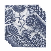 Cloth Napkins Set of 6 Coastal Shell Conch Cocktail Napkins Navy Blue Ocean Coral Starfish Washable Reusable Soft Dinner Table Napkins for Dinner Party Banquet Hotel Holiday Everyday Use 20x20 Inch