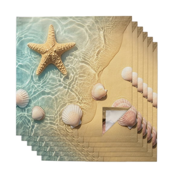 Cloth Napkins Set of 6 Coastal Starfish Seashells Cocktail Napkins Summer Beach Washable Reusable Soft Dinner Table Napkins for Dinner Party Banquet Hotel Holiday Everyday Use 20x20 Inch