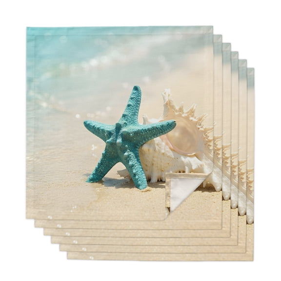 Cloth Napkins Set of 6 Coastal Starfish Shells Cocktail Napkins Summer Beach Washable Reusable Soft Dinner Table Napkins for Dinner Party Banquet Hotel Holiday Everyday Use 20x20 Inch