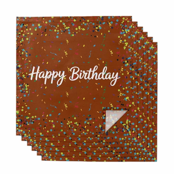 Cloth Napkins Set of 6 Happy Birthday Cocktail Napkins Polka Dot Ribbon Celebration Brown Washable Reusable Soft Dinner Table Napkins for Dinner Party Banquet Hotel Holiday Everyday Use 20x20 Inch