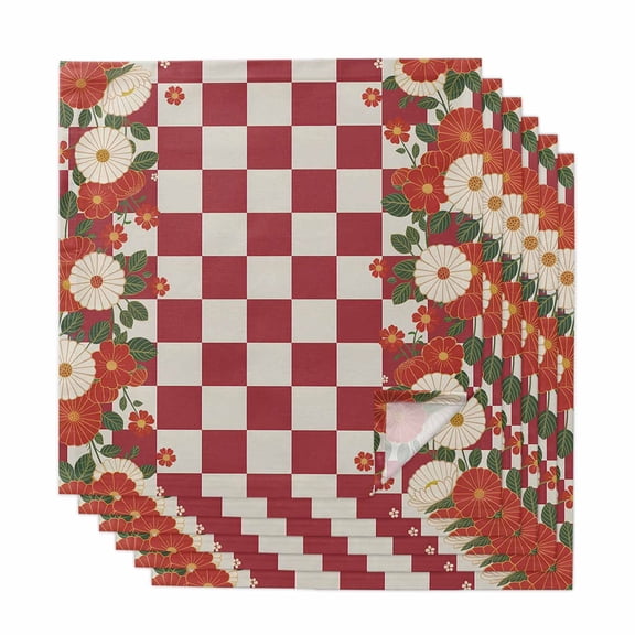 Cloth Napkins Set of 6 Japanese Style Flowers Cocktail Napkins Harmony Red Buffalo Plaid Washable Reusable Soft Dinner Table Napkins for Dinner Party Banquet Hotel Holiday Everyday Use 20x20 Inch