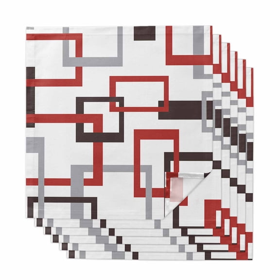 Cloth Napkins Set of 6 Mid Century Abstract Red Cocktail Napkins Geometric Modern Washable Reusable Soft Dinner Table Napkins for Dinner Party Banquet Hotel Holiday Everyday Use 20x20 Inch