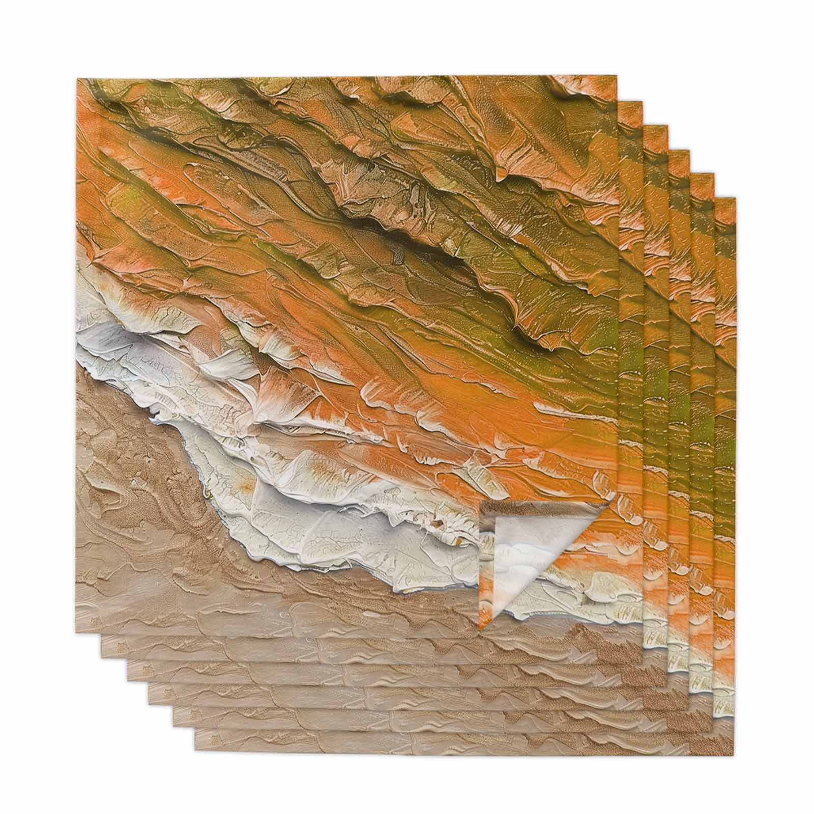 Cloth Napkins Set of 6 Orange Ocean Wave Cocktail Napkins Abstract ...