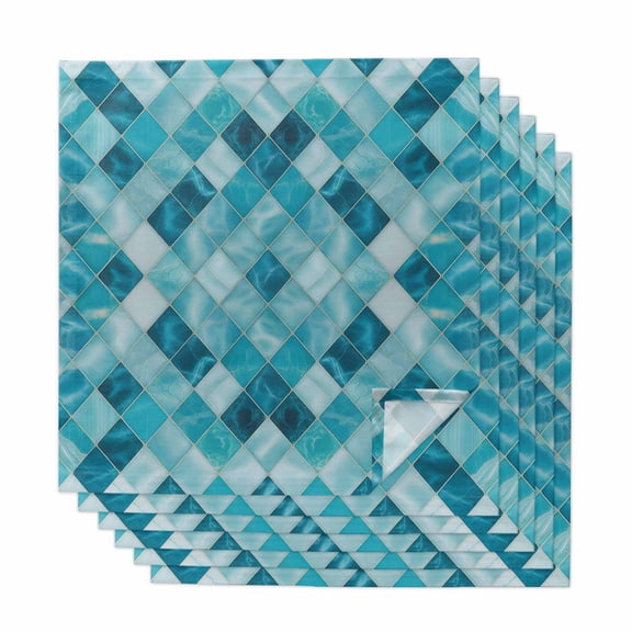 Cloth Napkins Set of 6 Teal Blue Diamond Cocktail Napkins Modern Geometric Lines Washable Reusable Soft Dinner Table Napkins for Dinner Party Banquet Hotel Holiday Everyday Use 20x20 Inch